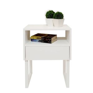 Mesa De Cabeceira Lateral Nicho Com Gaveteiro Branco Laca