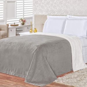 Cobertor Queen Colorado Sherpa + Manta Flannel 1Pç - Cinza