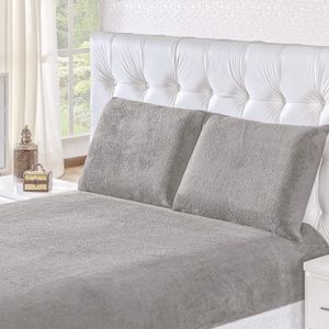 Jogo De Cama Solteiro Inverno Manta Flannel 2 Pç - Cinza
