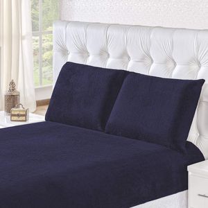 Jogo De Cama Casal Inverno Manta Flannel 3 Pç - Azul