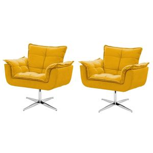 Kit De Cadeiras Decorativa Opala Amarela Base Giratória