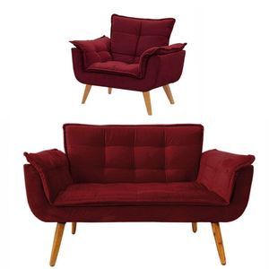 Conjunto De Poltronas Opala 1 Namoradeira Vermelho Bordô
