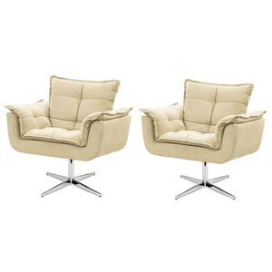 Kit De Cadeiras Decorativa Opala Bege Base Giratória