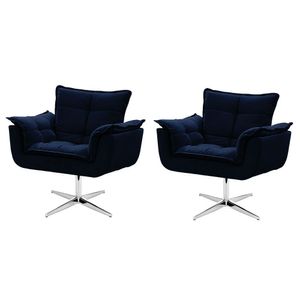 Kit De Cadeiras Decorativa Opala Azul Marinho Base Giratória