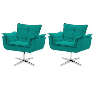 Kit De Cadeiras Opala Azul Turquesa Base Giratória
