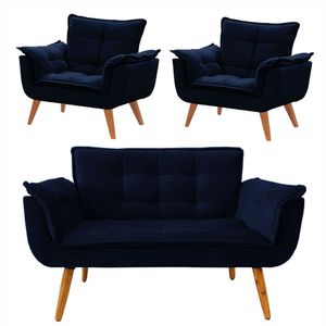 Conjunto De Poltronas Opalas 1 Namoradeira Azul Marinho