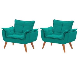 Kit De Poltronas Decorativas Opala Azul Turquesa