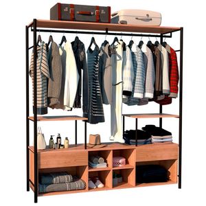 Guarda Roupa Closet Casal Barcelona Industrial 174Cm 02 Gavetas Demolição Preto - Abmaza