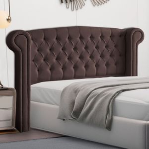 Cabeceira Cama Box Casal King Size Adelle 195cm Com Frame Veludo Marrom - Abmaza