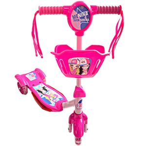 Patinete Infantil Menina Aventureira Musical Com Luz De Led, Cesta E 3 Rodas