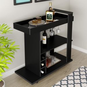 Bar Moema Com Porta Garrafas E Porta Taças Artely Móveis Preto Tx