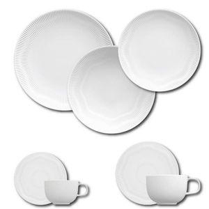 Aparelho De Jantar, Chá, Café E Sobremesa 42 Peças Germer Shell Em Porcelana Branco