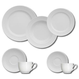 Aparelho De Jantar, Chá E Sobremesa 42 Peças Germer Chevron Em Porcelana Branco