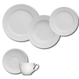 Aparelho De Jantar, Chá E Sobremesa 30 Peças Germer Chevron Em Porcelana Branco