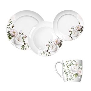 Aparelho De Jantar, Chá E Sobremesa 16 Peças Germer Garden Em Porcelana Estampado