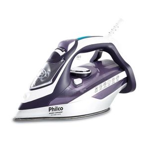 Ferro De Passar A Vapor Base Cerâmica Com Spray Philco Pfe Nano Ceramic 1200w Branco Com Roxo 110v