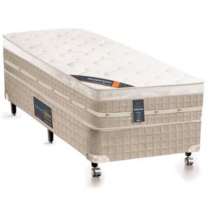 Cama Box Solteiro Premium Com Mola Tecnopedic 69x88x188cm Castor Branco Com Bege