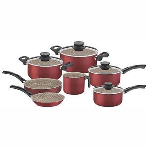 Conjunto De Panelas 7 Peças Tramontina Paris Com Antiaderente Starflon T1 Tampas De Vidro Cereja