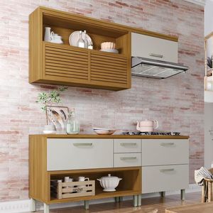 Cozinha Compacta Nesher Princesa Com 4 Portas 3 Gavetas E 7 Prateleiras Freijó Com Off White