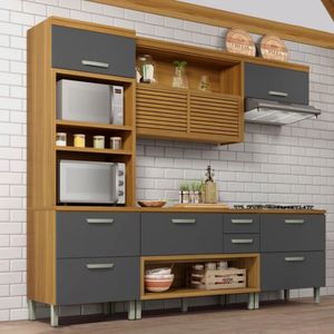 Cozinha Completa Em Mdf Nesher Princesa Com 6 Portas 4 Gavetas E 12 Prateleiras Freijo E Grafite
