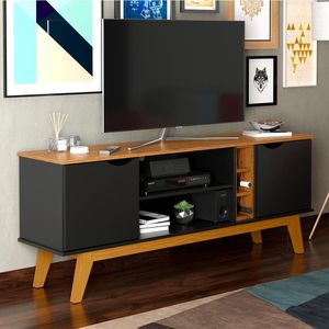 Rack Patrimar Marselha Para Tv De Até 50 Preto Com Cedro