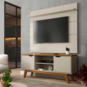 Rack Com Painel Marselha Para Tvs De Até 46'' Patrimar Off White Com Cumaru
