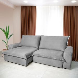 Sofá 5 Lugares Luizzi Greco Retrátil Reclinável E Revestido Em Tecido Veludo Slim 290Cm Chumbo
