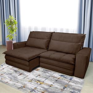 Sofá 5 Lugares Colombo Retrátil, Reclinável E Revestido Em Tecido Veludo Slim 250cm Largura Luizzi Marrom