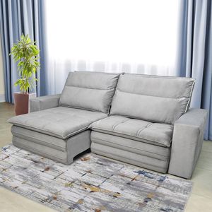Sofá 5 Lugares Colombo Retrátil, Reclinável E Revestido Em Tecido Veludo Slim 250cm Largura Luizzi Chumbo