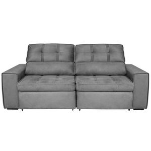 Sofá 4 Lugares Luizzi Bugatti Ii Com Assento Retrátil Encosto Reclinável E Tecido Veludo Plush Chumbo