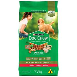 Ração Para Cães Purina Dog Chow Filhotes Médios E Grandes Carne Frango E Arroz 3Kg