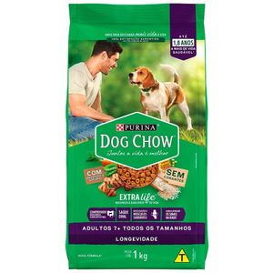Ração Seca Para Cães Purina Dog Chow Adultos 7+ Carne, Frango E Arroz 1Kg