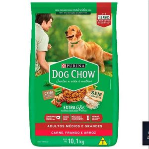 Ração Para Cães Dog Chow Adultos Médios E Grandes Carne Frango E Arroz 10,1Kg