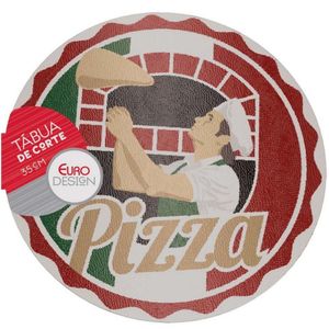 Tábua De Corte Para Pizza Euro Fh13015 Pizzaiolo - 35 Cm Branco Com Vermelho E Verde