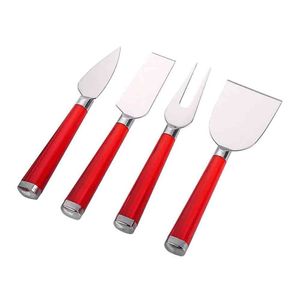 Conjunto Para Queijo Hauskraft Carmin Em Aço Inox E Poliestireno 4 Peças Inox E Vermelho