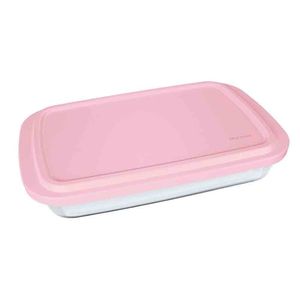 Assadeira Retangular Marinex Em Vidro Com Tampa Plástica - 34,62 Cm Transparente Com Rosa