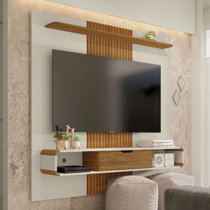 Painel Para Tv Com Porta Damadine Off White Cinamomo