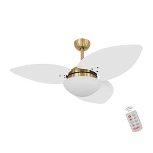 Ventilador De Teto Dourado 3 Pás Branco 127v C/ Controle