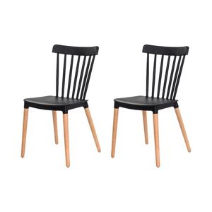 Kit 2 Cadeiras Ellen Windsor Polipropileno Preta Madeira
