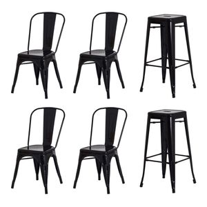 Kit 4 Cadeiras + 2 Banquetas Tolix Iron Design Preta Aço Industrial Sala Cozinha Jantar Bar Bistrô