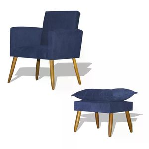 Kit Poltrona Decorativa Nina C/Puff Opala Azul Marinho