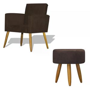 Kit Poltrona Decorativa Nina C/Puff Redondo Marrom Marrom
