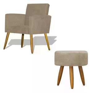 Kit Poltrona Decorativa Nina C/Puff Redondo Cappuccino