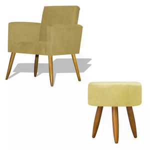 Kit Poltrona Decorativa Nina C/Puff Redondo Amarelo Amarelo