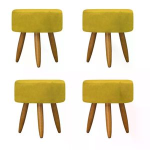 Kit 04 Puff Decorativo Redondo - Amarelo Amarelo
