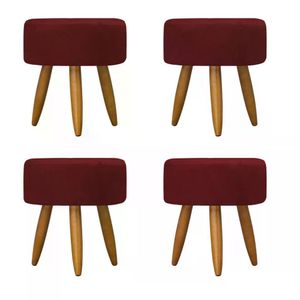 Kit 04 Puff Decorativo Redondo - Vermelho Vermelho