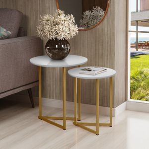 Conjunto De Mesa Lateral Jade Sala Estar Pé De Aço Dourado