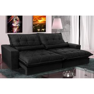 Sofa Retrátil E Reclinável 3,12m Com Molas Ensacadas Cama Inbox Soft Tecido Suede Preto