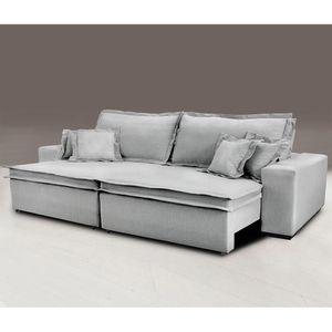 Sofa Retrátil E Reclinável Com Molas Cama Inbox Premium 2,32m Tecido Em Linho Cinza Claro