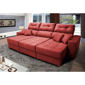 Sofá Retrátil E Reclinável Cama Inbox Diamond 2,25m Tecido Suede Velusoft Vermelho